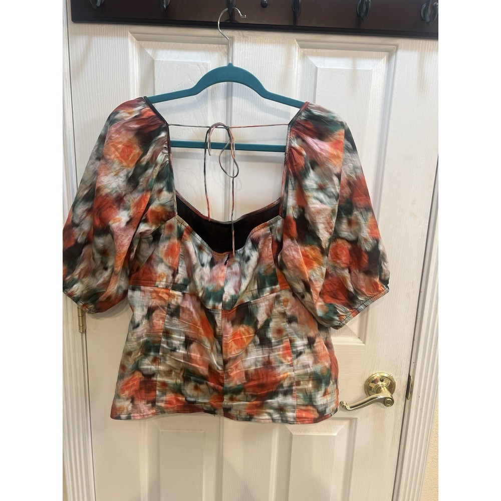 J Crew Size 16 Puff Sleeve Square Neck Top Liberty Hazy Days Floral Romantic - Picture 3 of 3